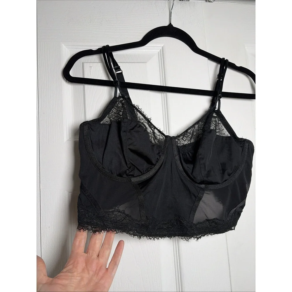 Auden Lace Longline Bralette Womens Size XL Black Mesh Bustier‎ Corset Style